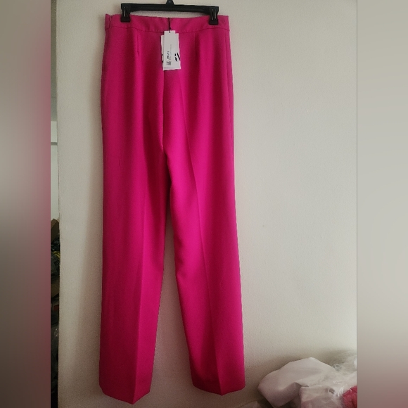 Zara Co-ord Set tuxedo collar blazer + Pants Zw Collection neon fuschia sz M NWT - Picture 7 of 16